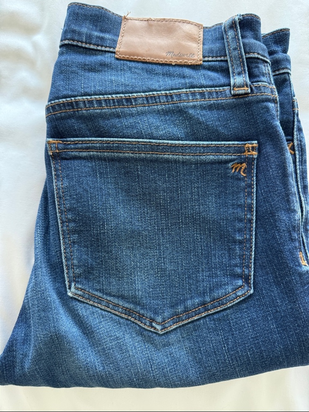 Madewell Women’s Skinny Jeans - Dark Blue Denim with Tan Leather Patch